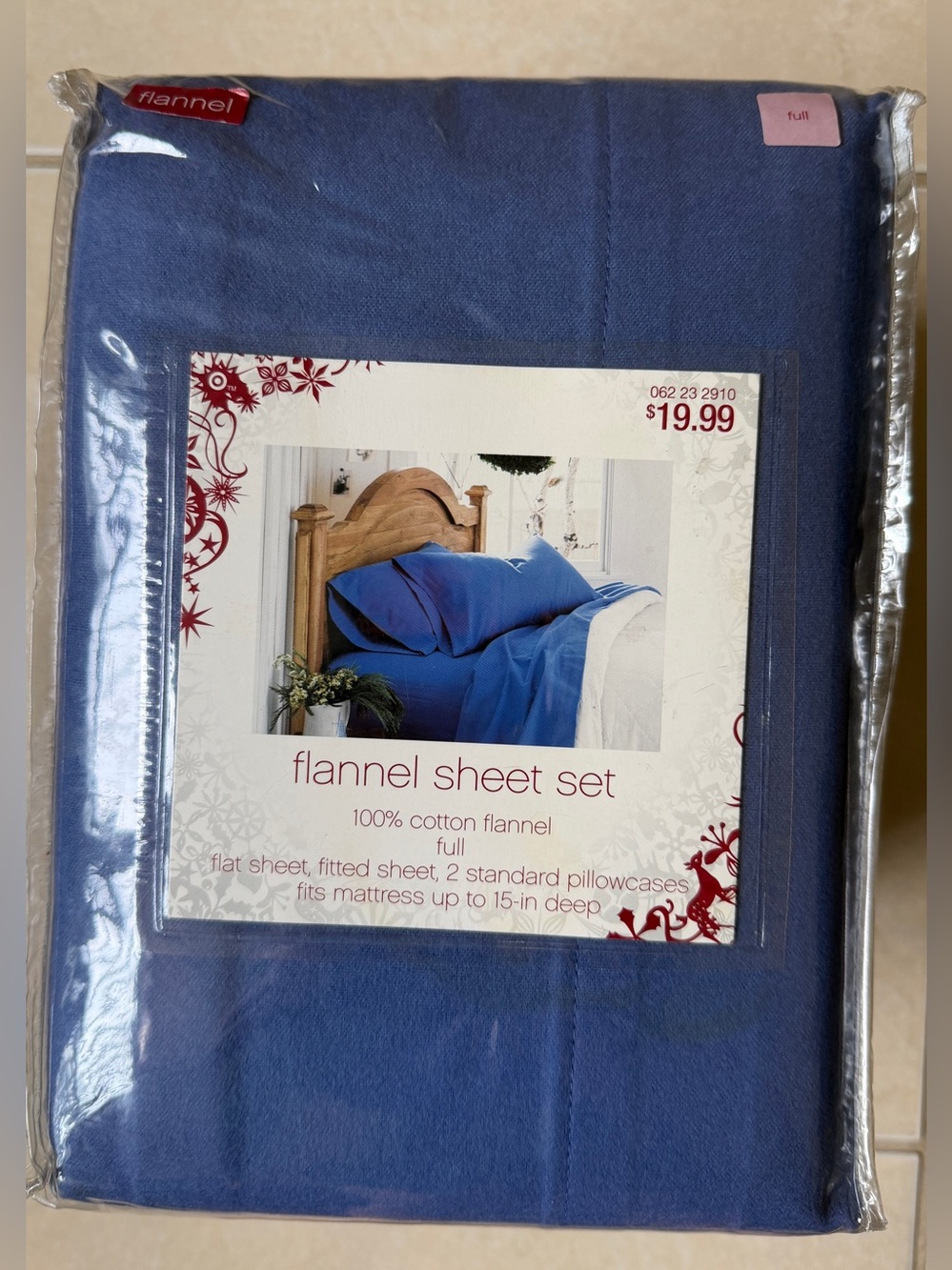 Vintage Target Full Flannel Sheet Set 100% Cotton Blue Solid New 4 Piece